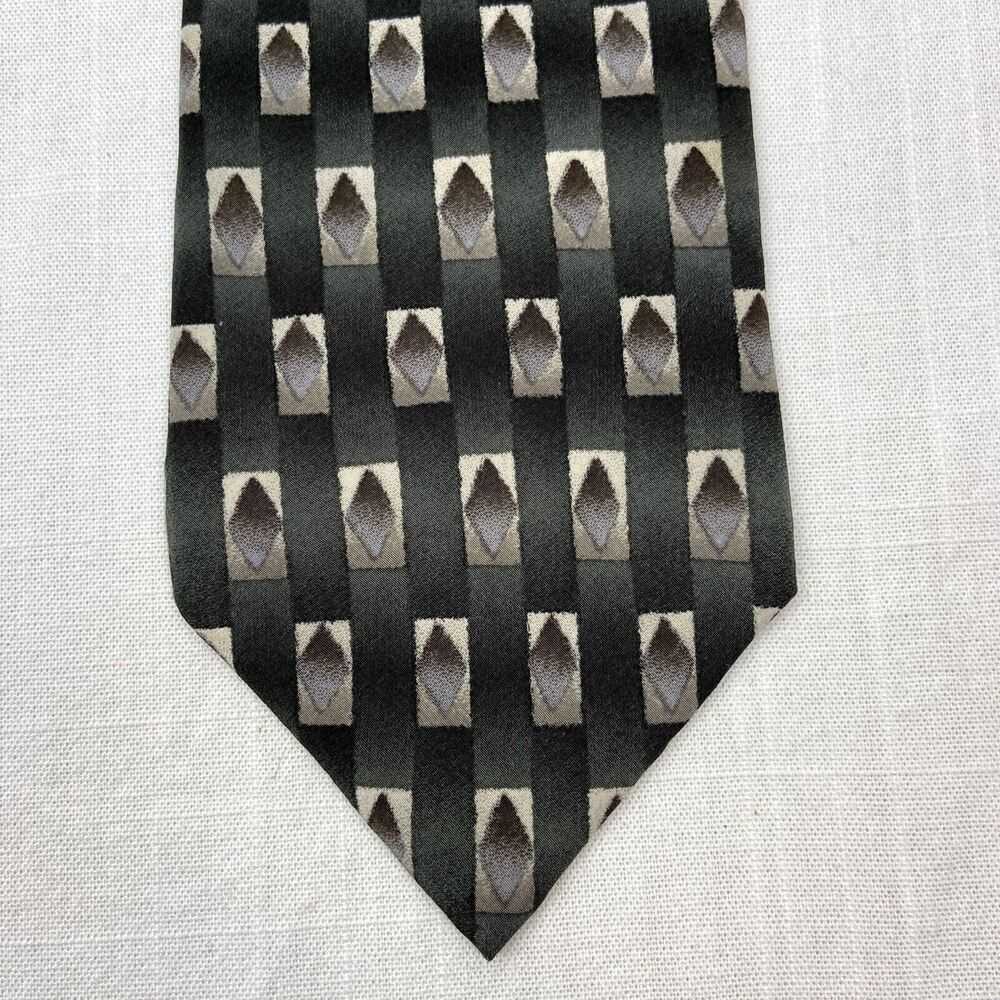 Vintage Pierre Cardin Art Deco Abstract 100% Silk Tie Gray Eggplant Purple 58"
